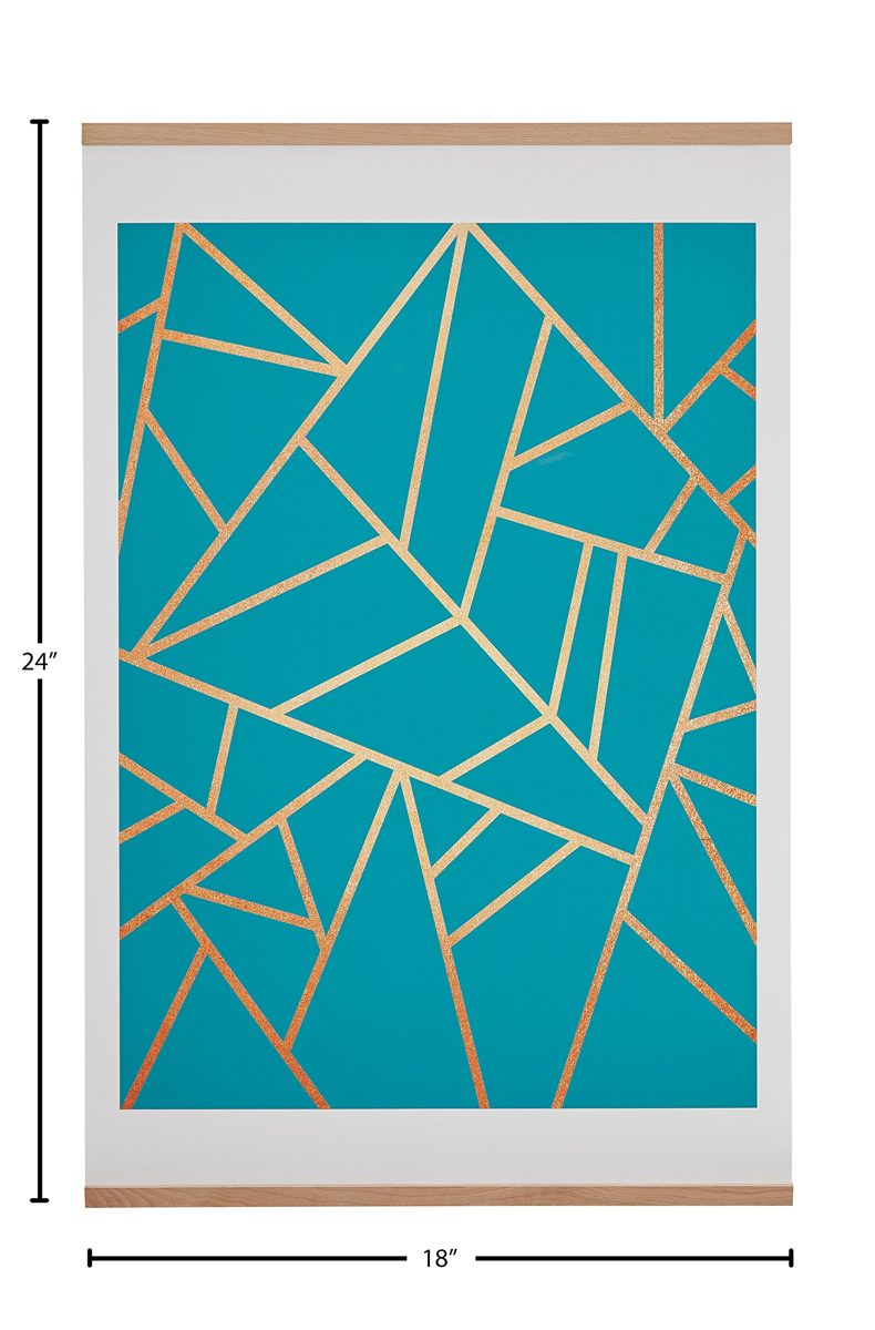 Amazon Brand – Rivet Blue and Metallic Gold Geometric Print with Oak Hanger, 18" x 24"