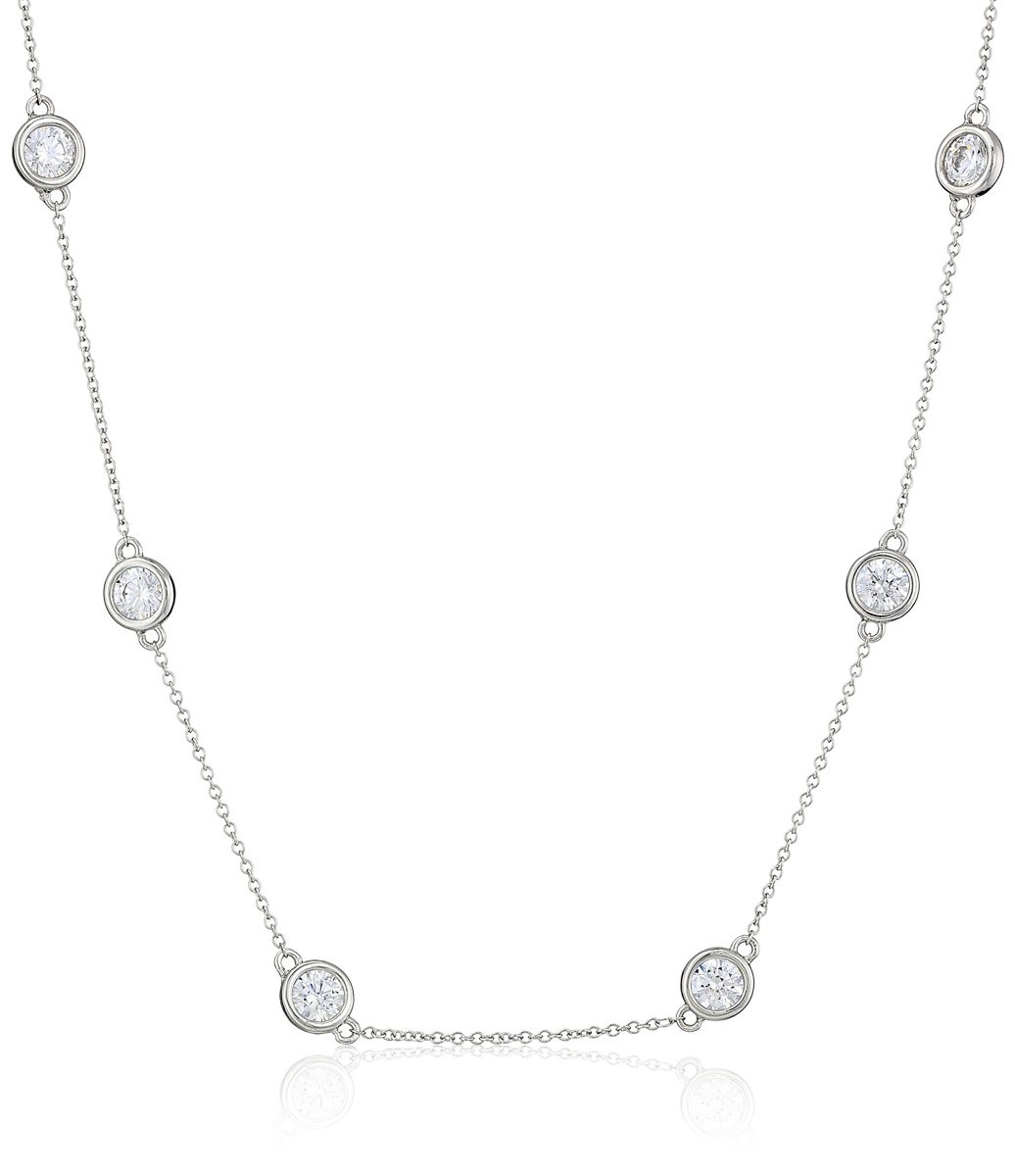 Platinum Plated Sterling Silver Station Necklace set with Swarovski Zirconia (5mm), 36"
