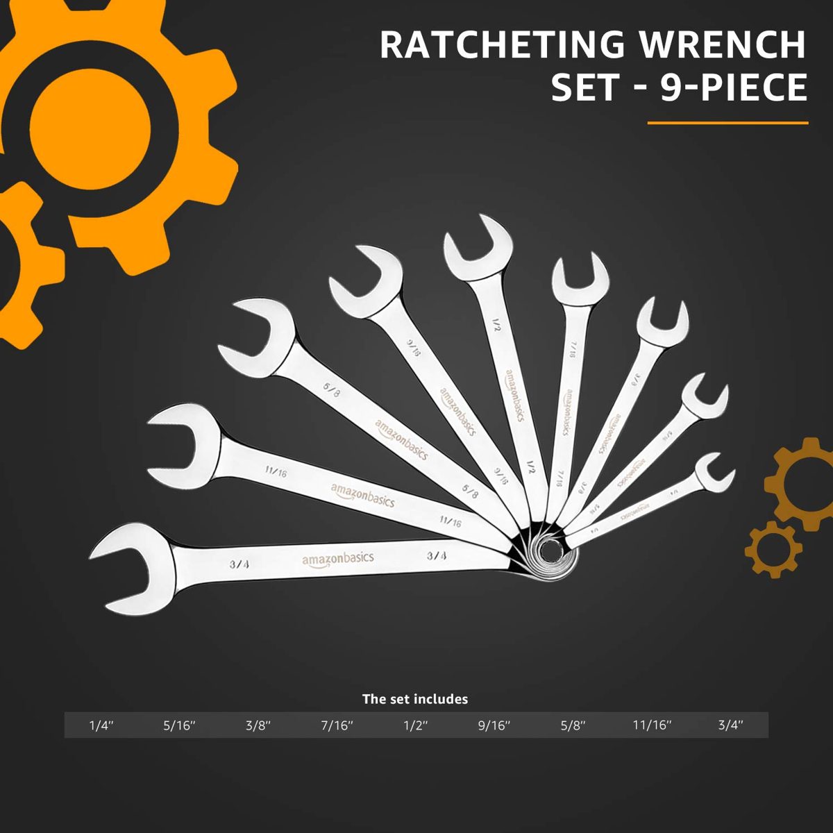 AmazonBasics Combination Wrench Set - 9-Piece