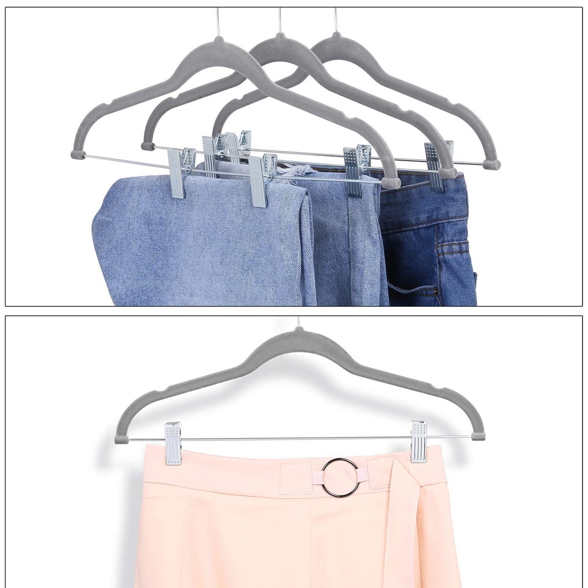 UMI. Essentials Velvet Non-Slip Swivelling Pant Hangers (Grey, Pack of 20)