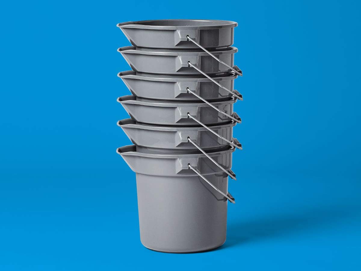 AmazonCommercial 14 Quart Plastic Cleaning Bucket, Grey - 6-pack