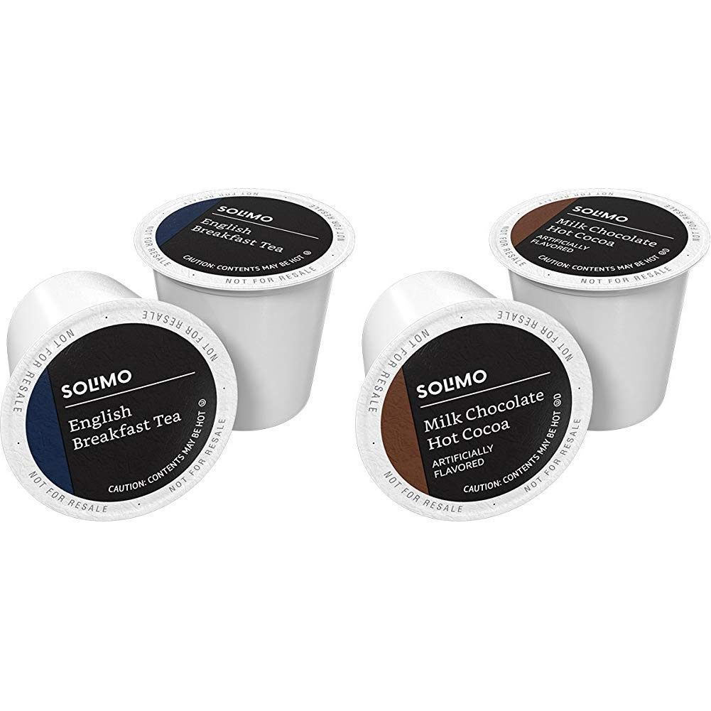 Amazon Brand - 24 Ct. Solimo Tea Pods, English Breakfast, Compatible with 2.0 K-Cup Brewers & 24 Ct. Solimo Hot Cocoa Pods, Milk Chocolate Flavored, Compatible with 2.0 K-Cup Brewers
