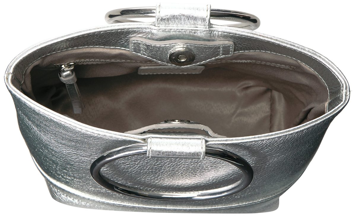 Amazon Brand - The Fix Sienna Mini Lthr Bucket Bag ORing Handle, silver/metallic