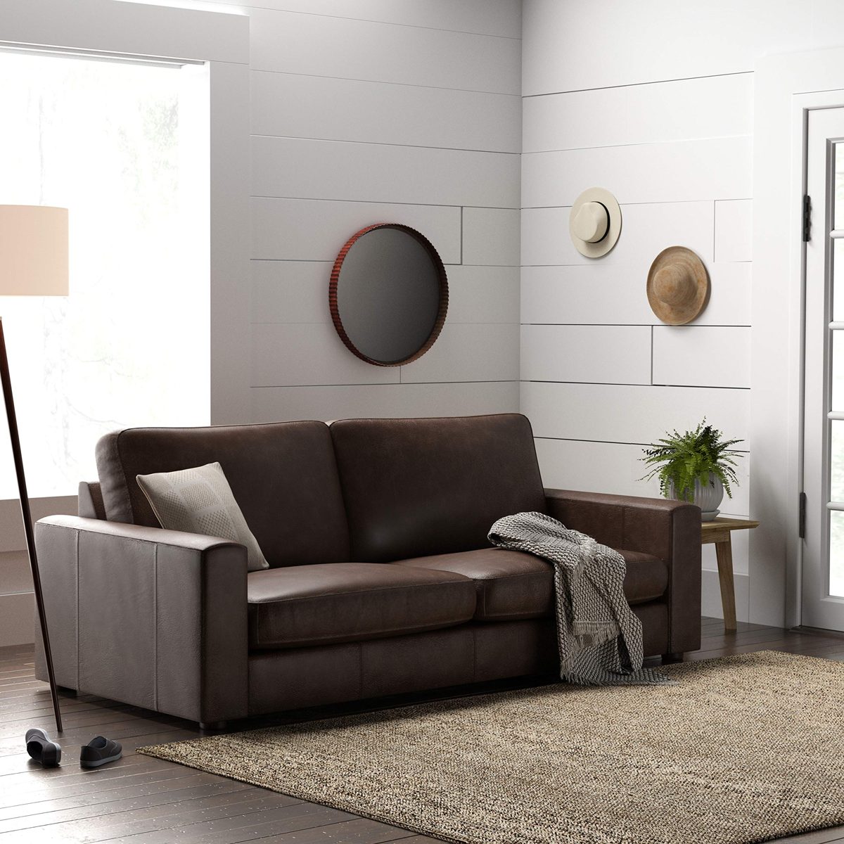 Amazon Brand – Stone & Beam Abigail Leather Sofa, 86"W, Dark Brown