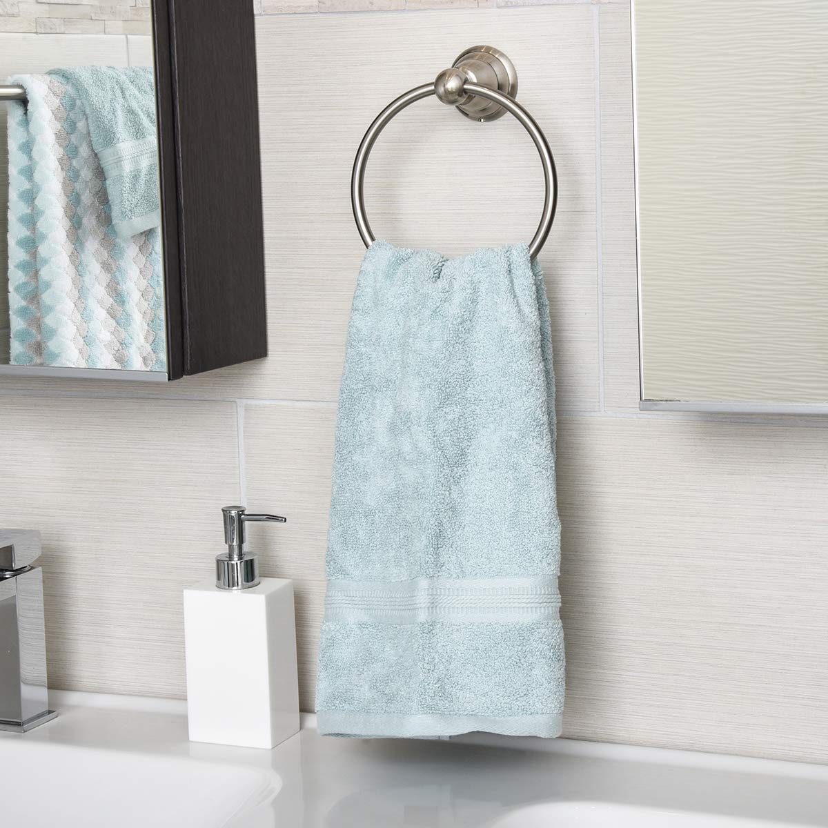 AmazonBasics Classic Hand Towel Holder Ring - Satin Nickel
