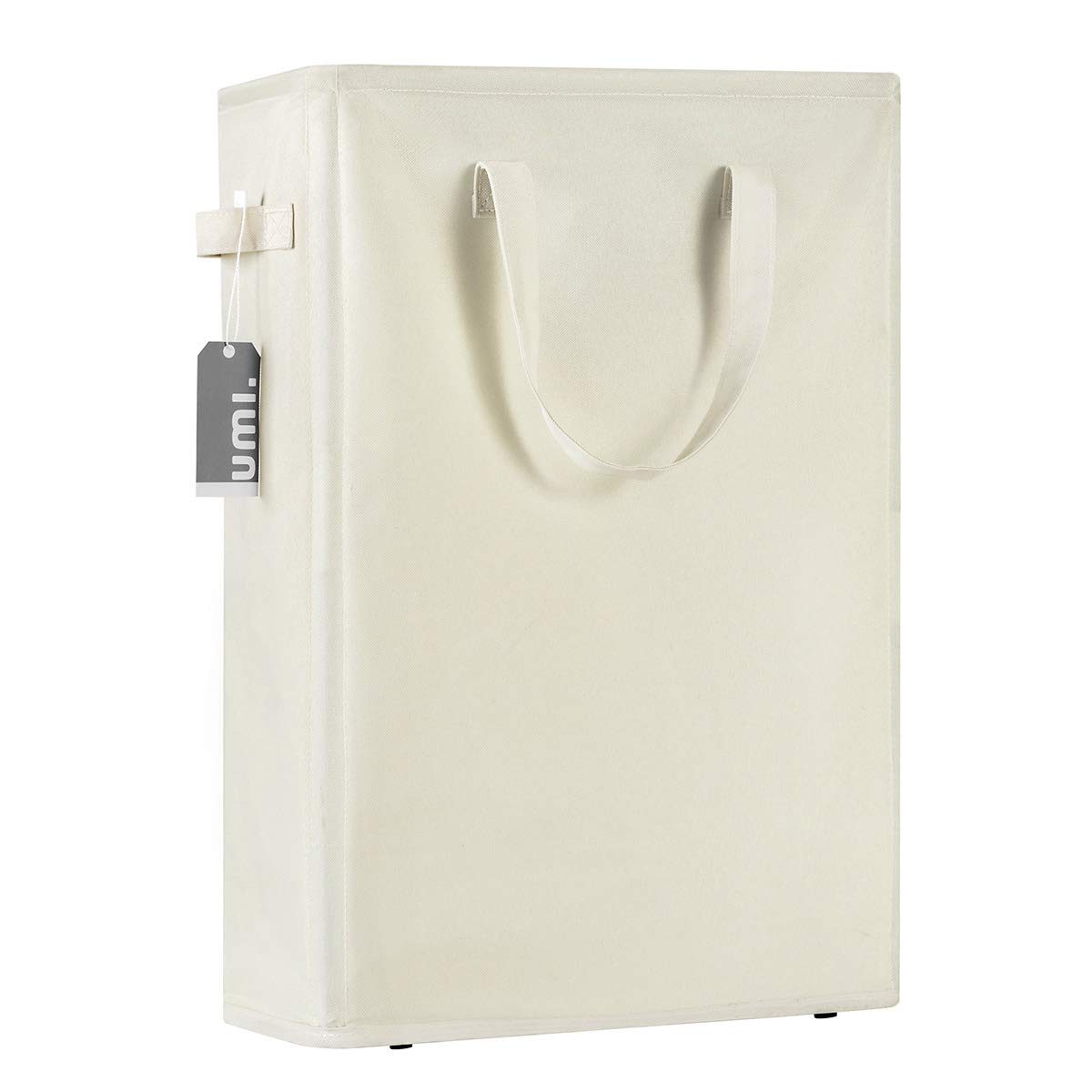 UMI 45L Slim Laundry Basket with Handles Small Portable Laundry Basket Thin Dirty Laundry Basket Foldable Clothes Storage Container 21 Inch Beige