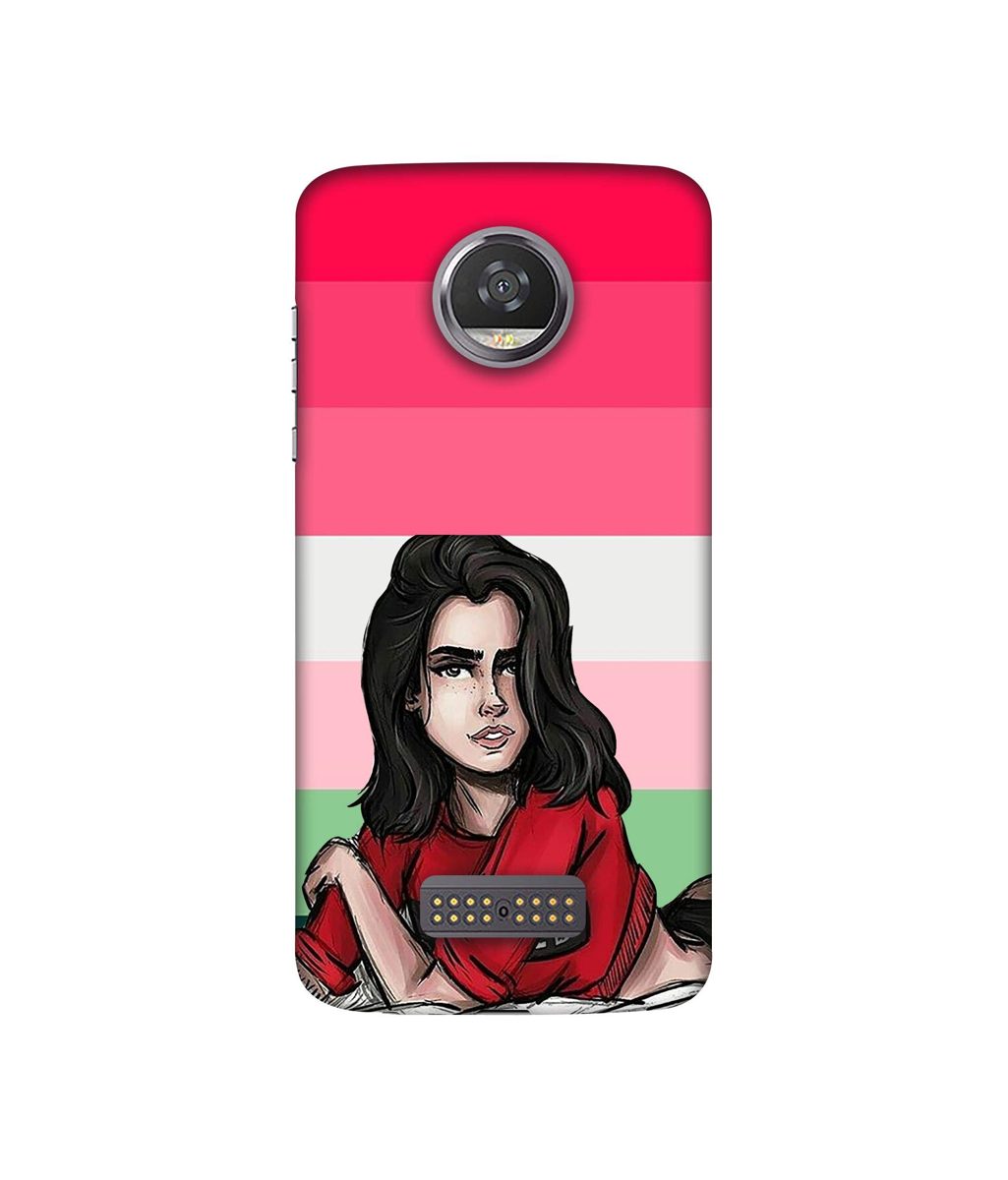 Amazon Brand - Solimo Designer Lady Vector with Line 3D Printed Hard Back Case Mobile Cover for Moto Z2 Play