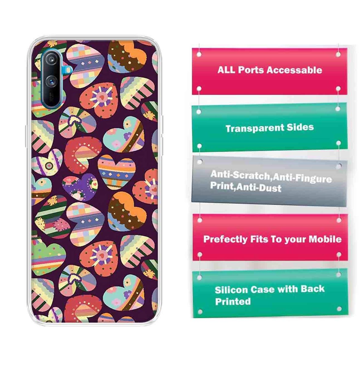 Amazon Brand - Solimo Designer Multicolor Motif Heart Pattern Design Printed Soft Back Case Mobile Cover for Realme C3