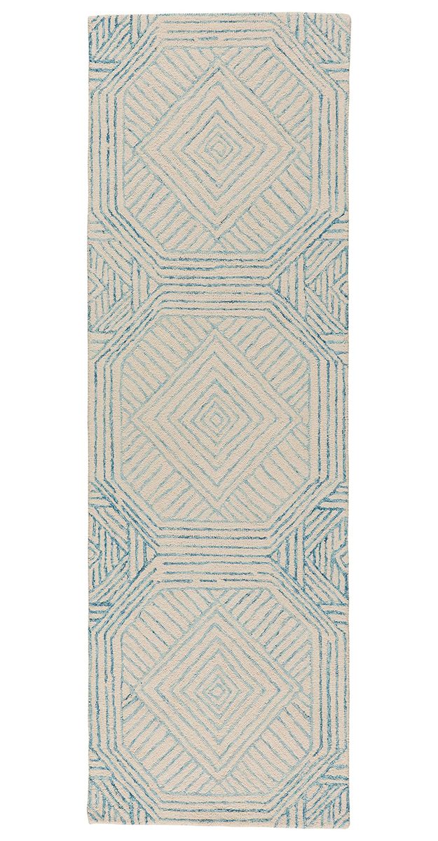 Amazon Brand – Rivet Contemporary Geometric Wool Runner Hallway Rug, 2' 6" x 8', Blue, Ivory