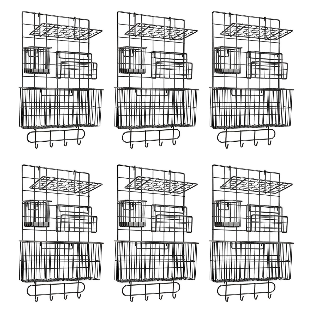 AmazonBasics Wall Wire Grid Panel, 6-Piece Set, Black (Renewed)