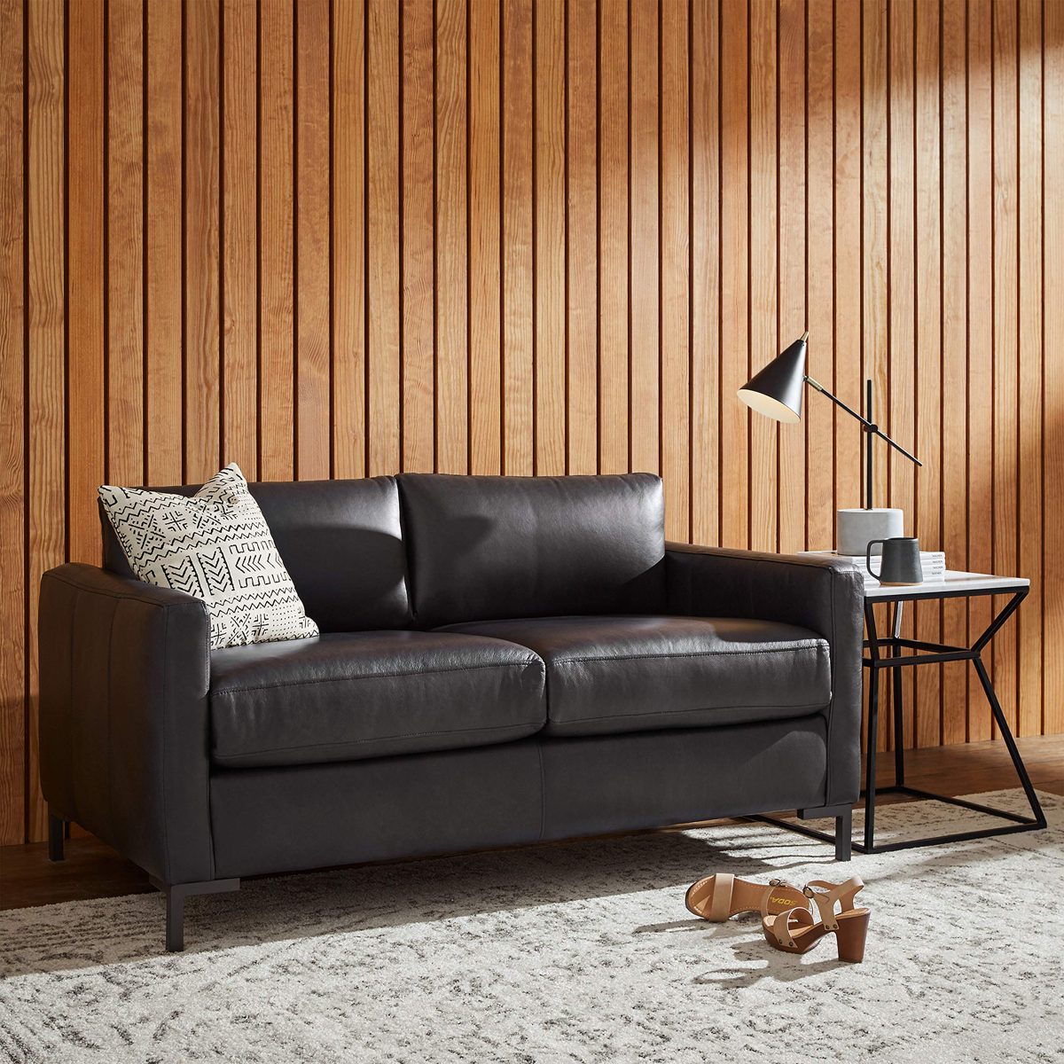 Amazon Brand – Rivet Edgewest Modern Loveseat, Leather, 65"W, Charcoal