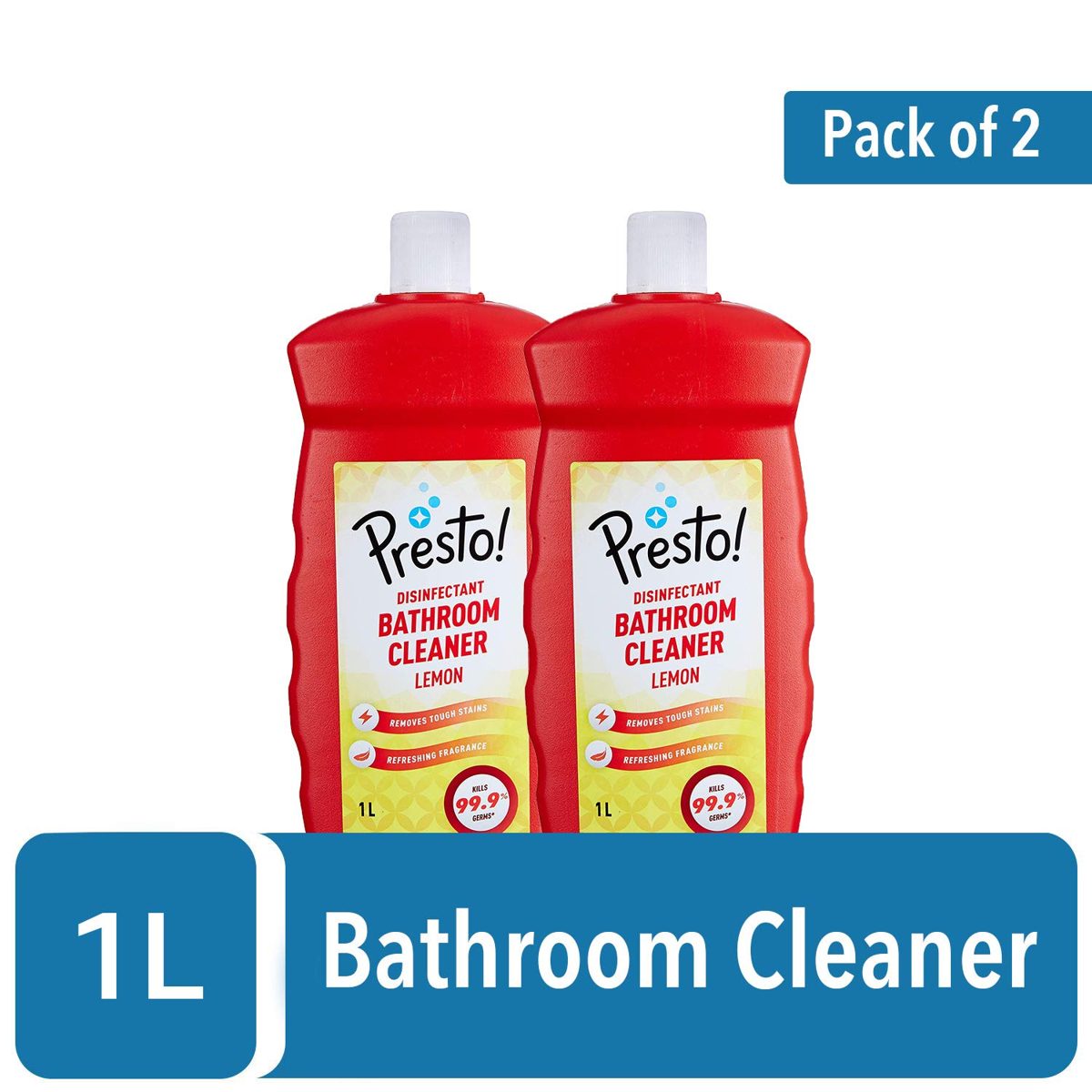 Amazon Brand - Presto! Disinfectant Bathroom Cleaner - Lemon 1 L (Pack of 2)