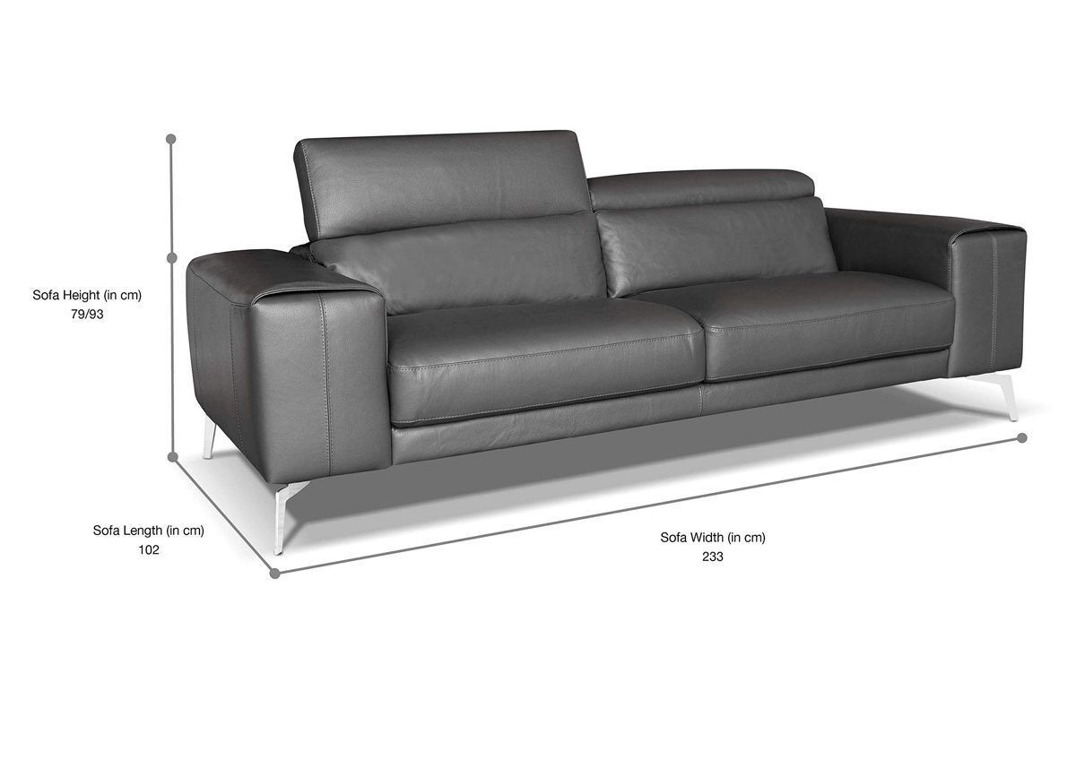 Amazon Brand - Alkove Elvas Hand-Crafted Leather Sofa, 3 Seater Maxi, 102 x 233 x 93cm, Grey