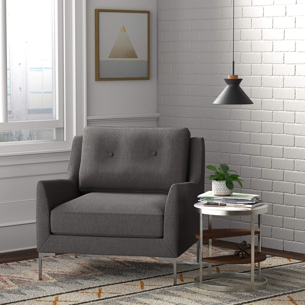 Rivet Modern Metal Shade with Wood Accent Pendant, 6"H, 1.Black with Natural Wood 2. White with Natural Wood