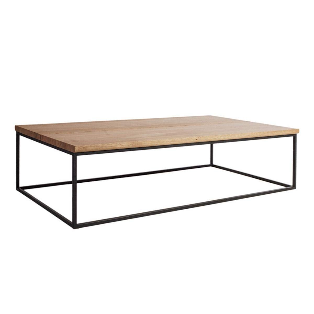 Amazon Brand - Alkove Hayes Contemporary Solid Wood Coffee Table, 140 x 70 x 35cm, Wild Oak with Bianco Oil Finish/Black Metal Frame