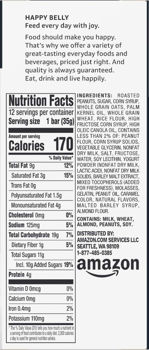 Amazon Brand - Happy Belly Sweet & Salty Peanut Granola Bars, 12 Count