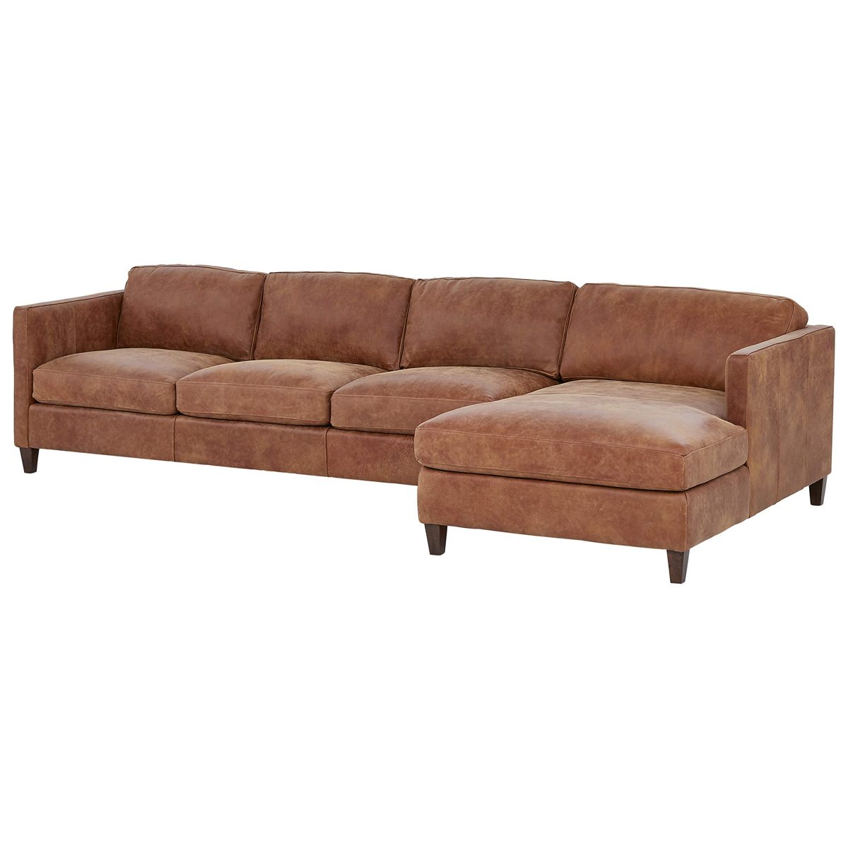 Amazon Brand – Stone & Beam Andover Right-Facing Sofa-Chaise Sectional, 126"W, Saddle-Colored Leather