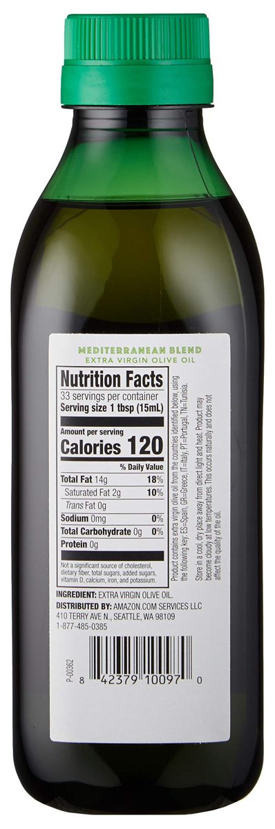 AmazonFresh Mediterranean Extra Virgin Olive Oil, 16.9 fl oz (500mL)
