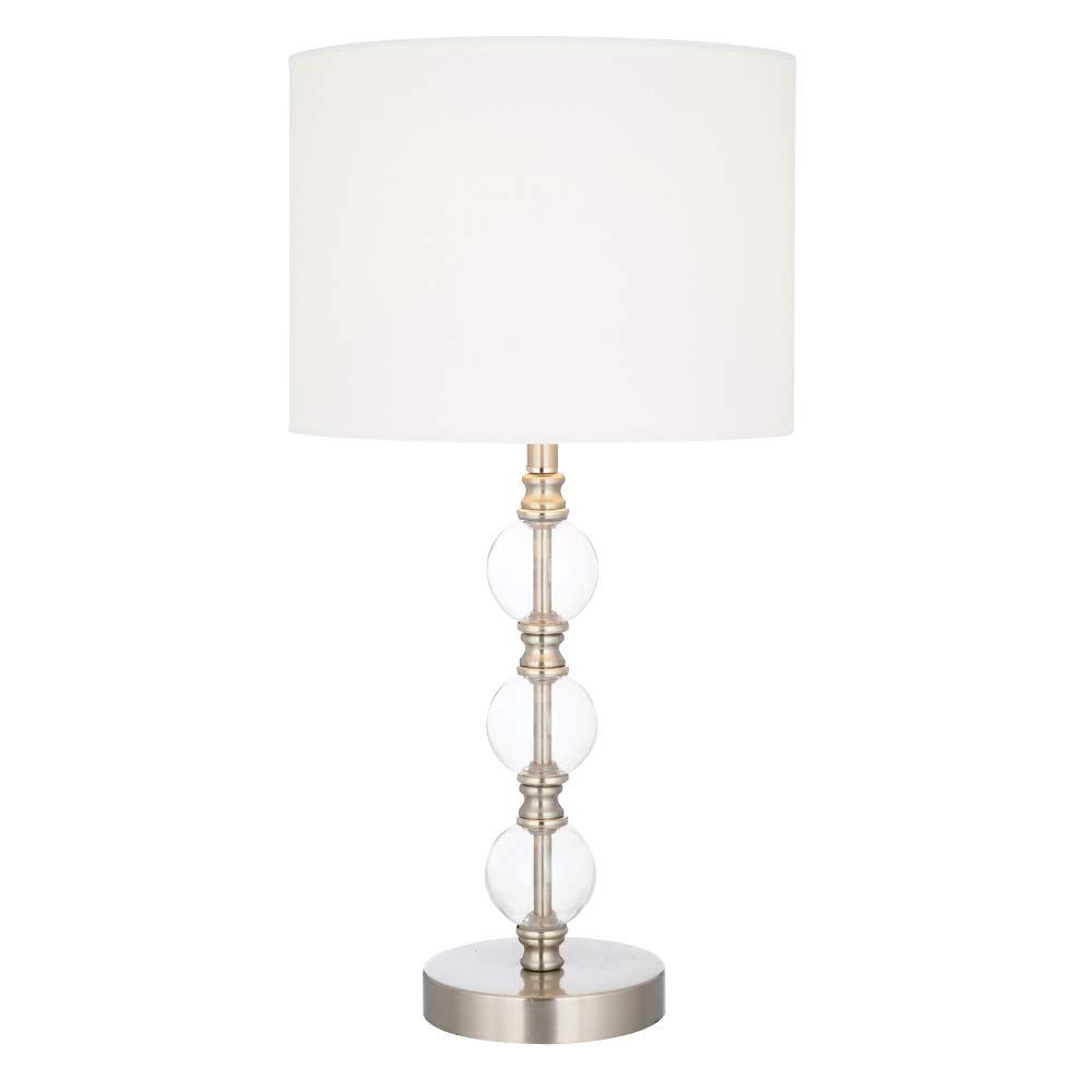 Amazon Brand – Ravenna Home Modern Stacked Ball Desk Table Lamp with LED Light Bulb - 23.25 Inches, Brushed Steel with Clear Glass