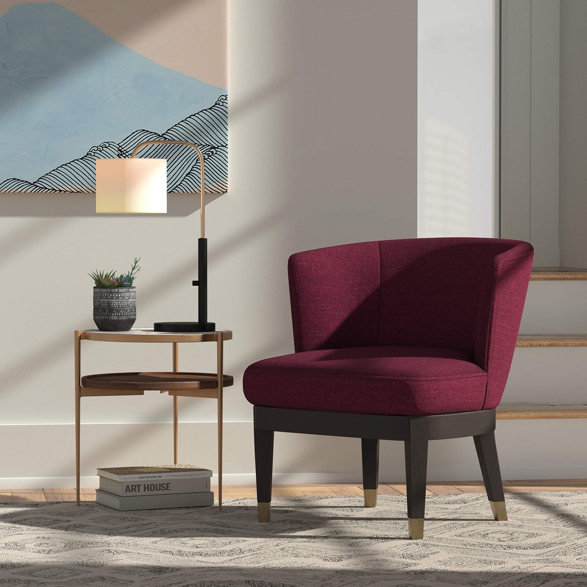 Amazon Brand – Rivet Stacey Mid-Century Modern Round-Backed, Armless Living Room Chair, 27"W, Sangria