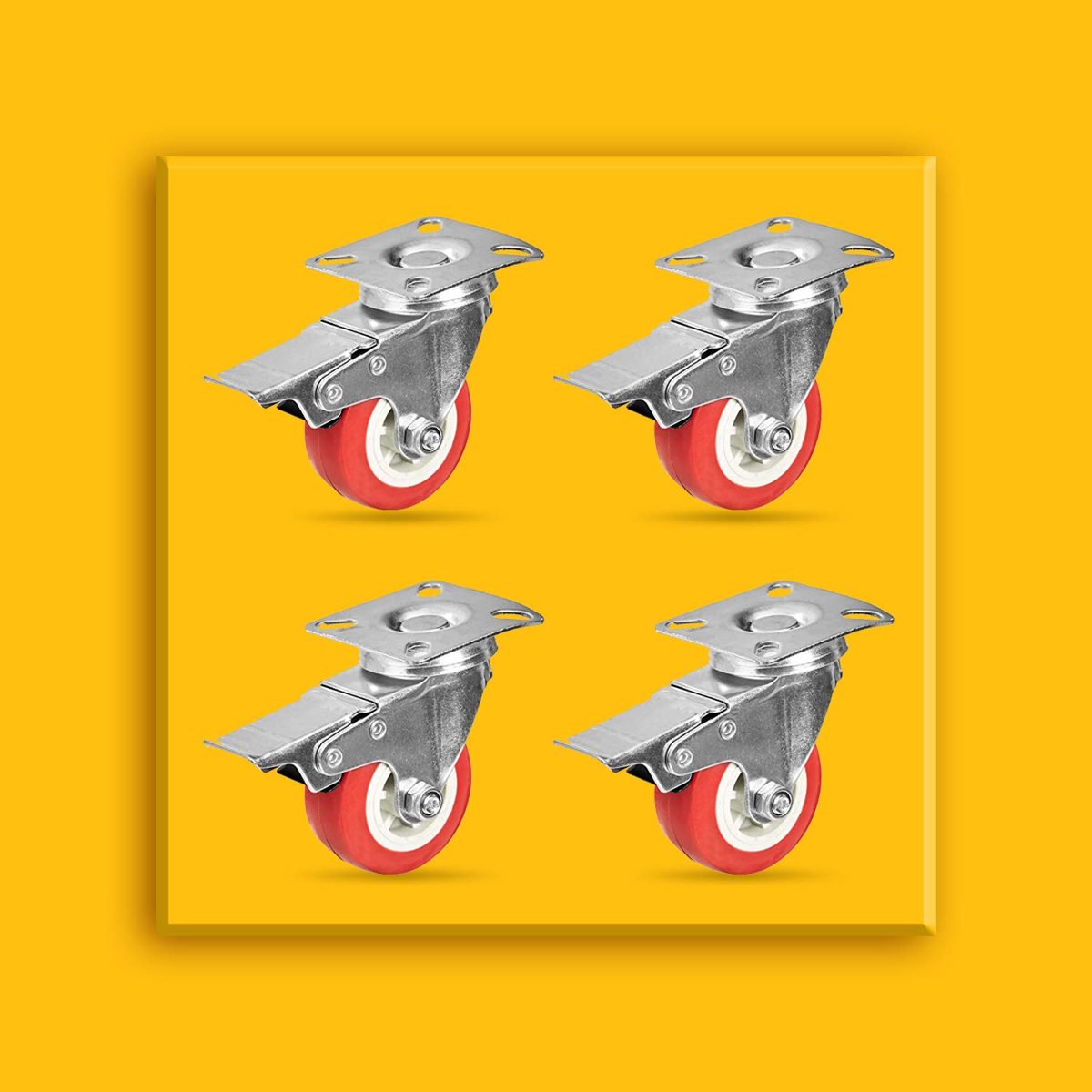AmazonCommercial 2-Inch Top Plate Swivel PVC Caster with Brake, Red, 4-Pack