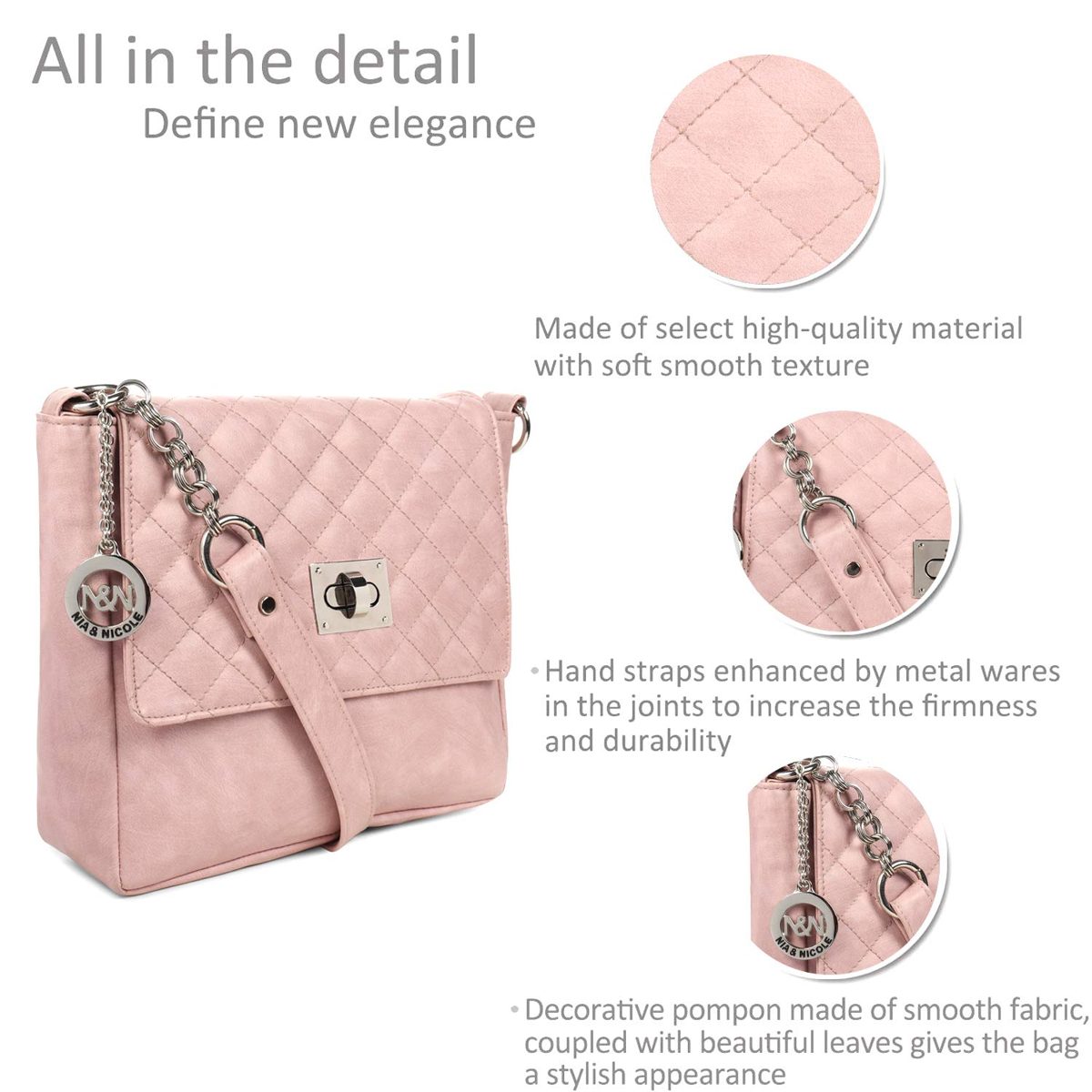Nia & Nicole Women's Sling Bag (Baby Pink)
