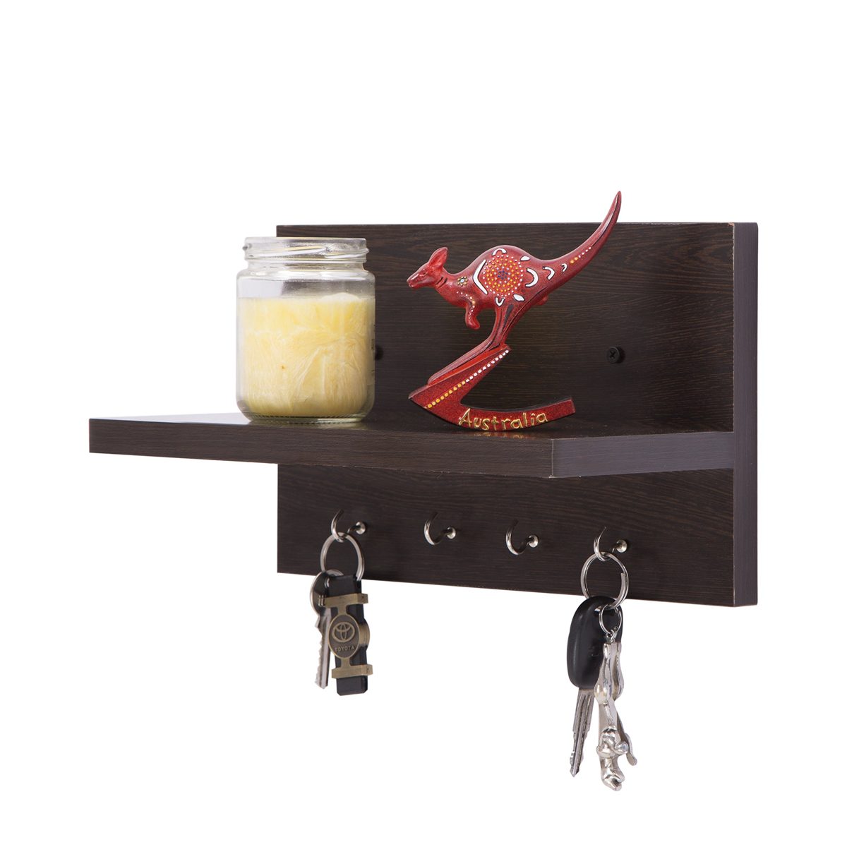 Amazon Brand - Solimo Wall-Mounted Wall Shelf with Key Hook (Matte Finish, Wenge)