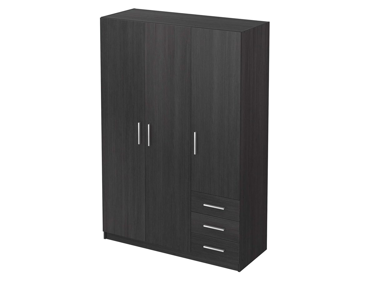 Amazon Brand - Movian Indre 3-Door 3-Drawer Wardrobe, 129 x 51 x 191cm, Dark Grey