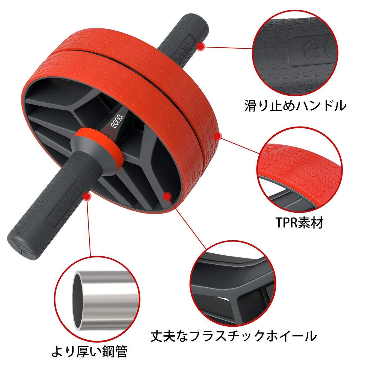 EONO by Amazon - Ab Wheel Roller [2 Wheel Settings] Abdominal Trainer with Thick Knee Pad Mat Ideal for Body Fitness Strength Training Home Gym