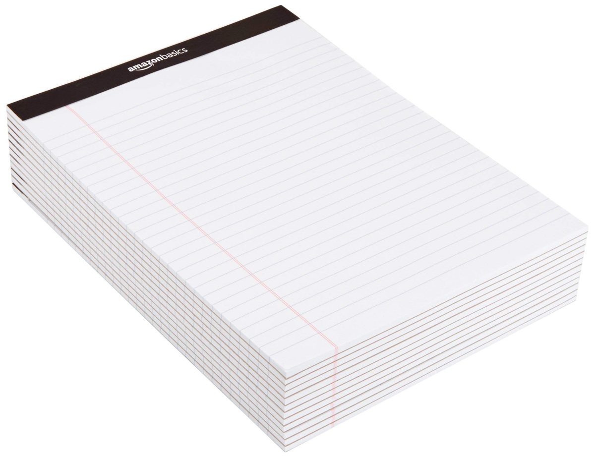 AmazonBasics Legal/Wide Ruled 8-1/2 by 11-3/4 Legal Pad - White (50 sheets per pad, 12 pack) (Renewed)