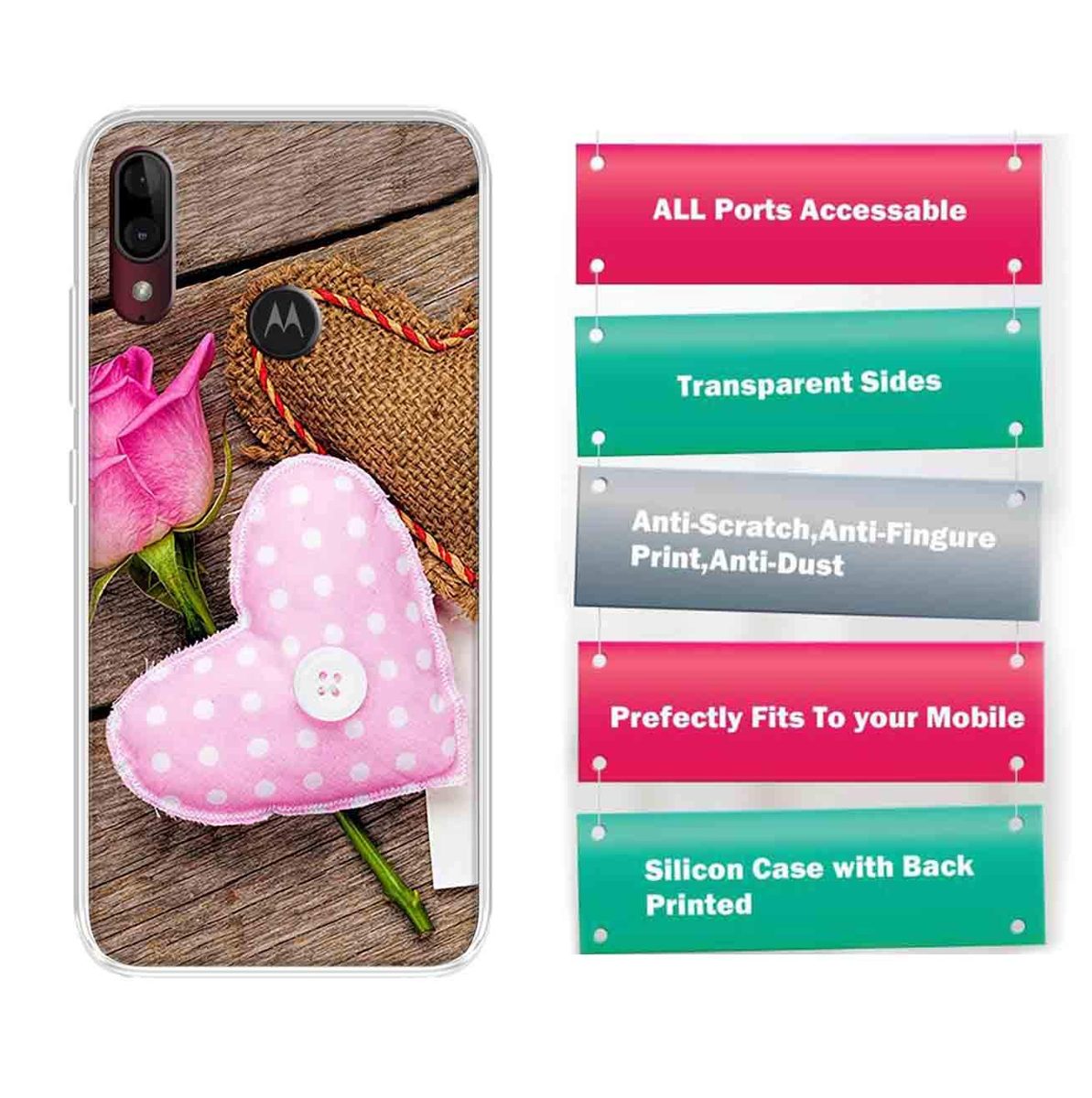 Amazon Brand - Solimo Designer Multicolor Pink Flower Heart Design Printed Soft Back Case Mobile Cover for Motorola Moto E6s / Motorola Moto E6 Plus