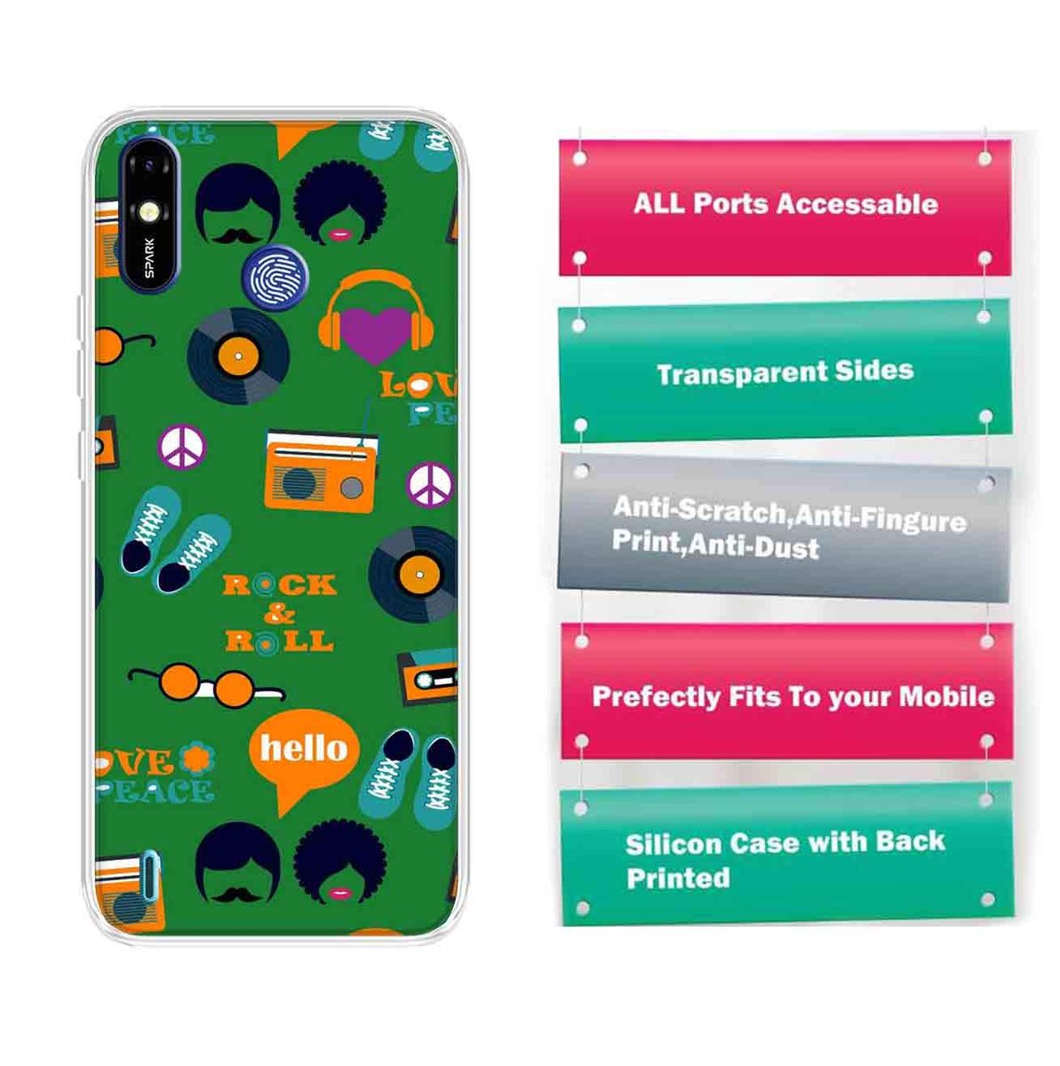 Amazon Brand - Solimo Designer Multicolor Green Pattern Design Printed Soft Back Case Mobile Cover for Tecno Spark Go Plus