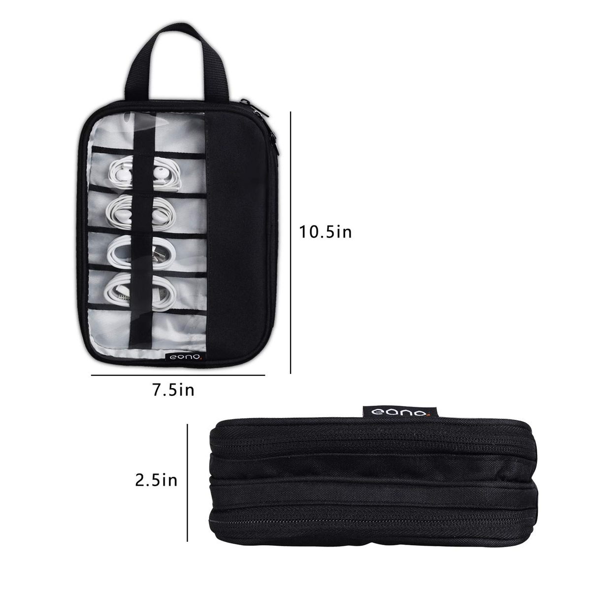 Eono by Amazon - Electronic Organizer, Double Layer Travel Gadget Bag For USB Cable, SD Card, Hard Drive, Power Bank, iPad Mini/Nintendo Swith Console/E-book or Tablet (up to 7.9'') Black
