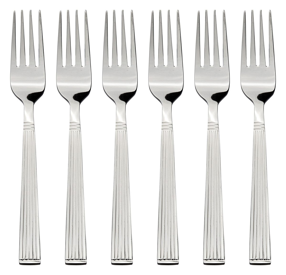 Amazon Brand - Solimo 6 Piece Stainless Steel Fork Set, Stripes, Silver
