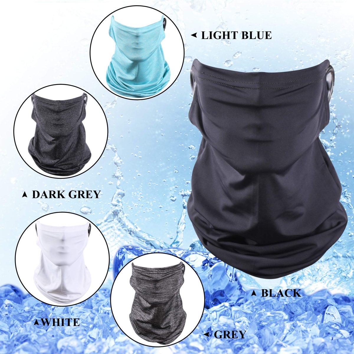 Molemsx Summer Neck Gaiter for Men Face Bandana Ear Loops Reusable For Headwear Cap Silk Cooling Balaclava Face for Dust Wind Outdoor Sports Motorcycle Grey