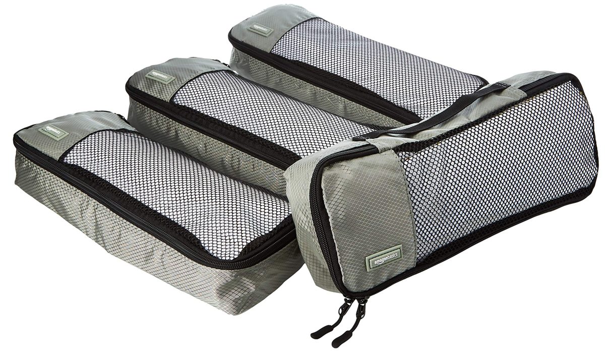Amazon Basic Travel Pouch Travel Storage Case 4 Piece Set Slim x 4 Pieces - grey