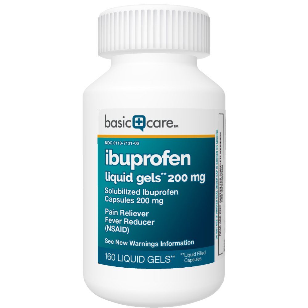 Basic Care Ibuprofen Liquid Gels 200 mg, Pain Reliever/Fever Reducer (Liquid Filled Capsules), 160 Count