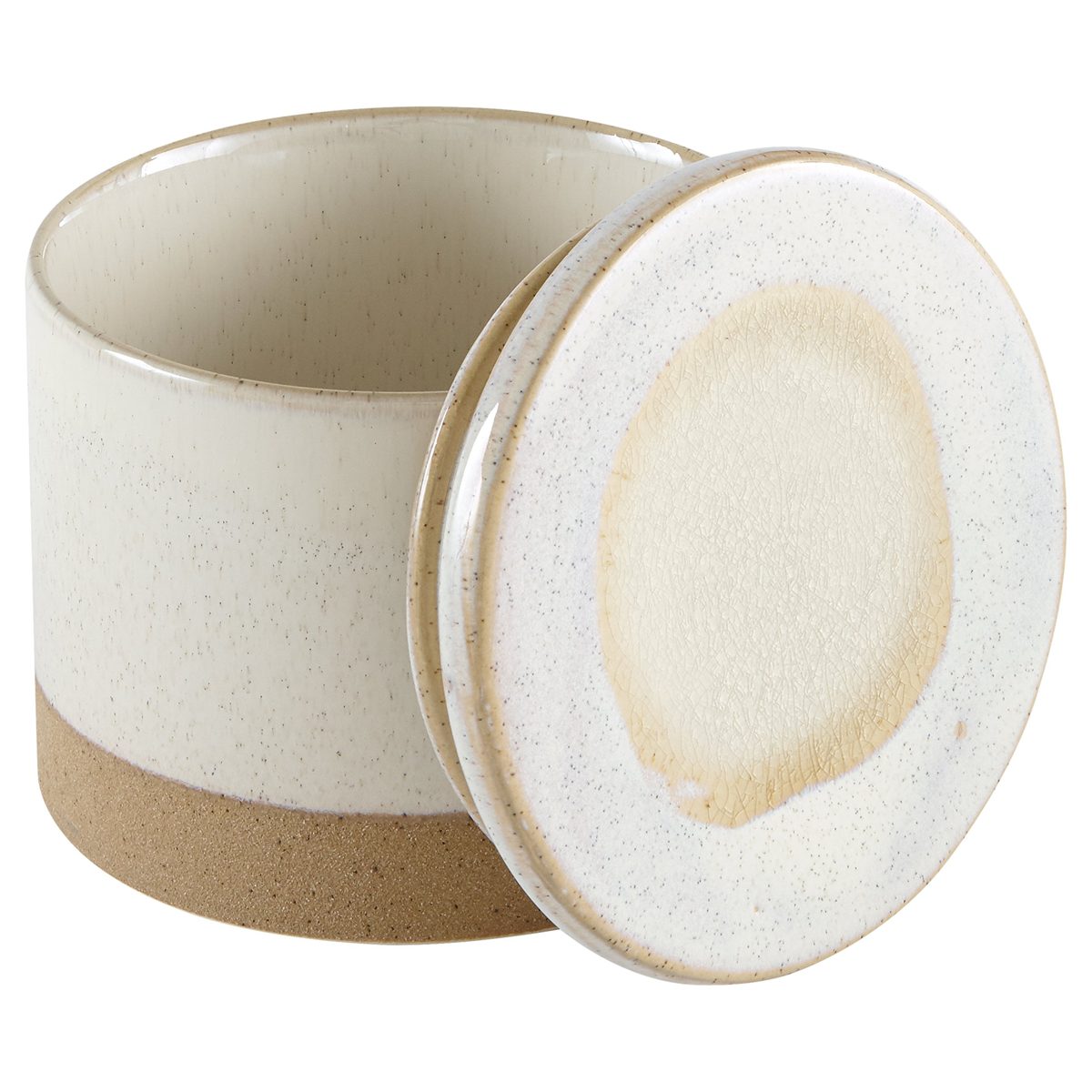 Amazon Brand – Stone & Beam Organic-Shape Stoneware Round Decorative Organizer Box, 4.75 Inch Height, Sand