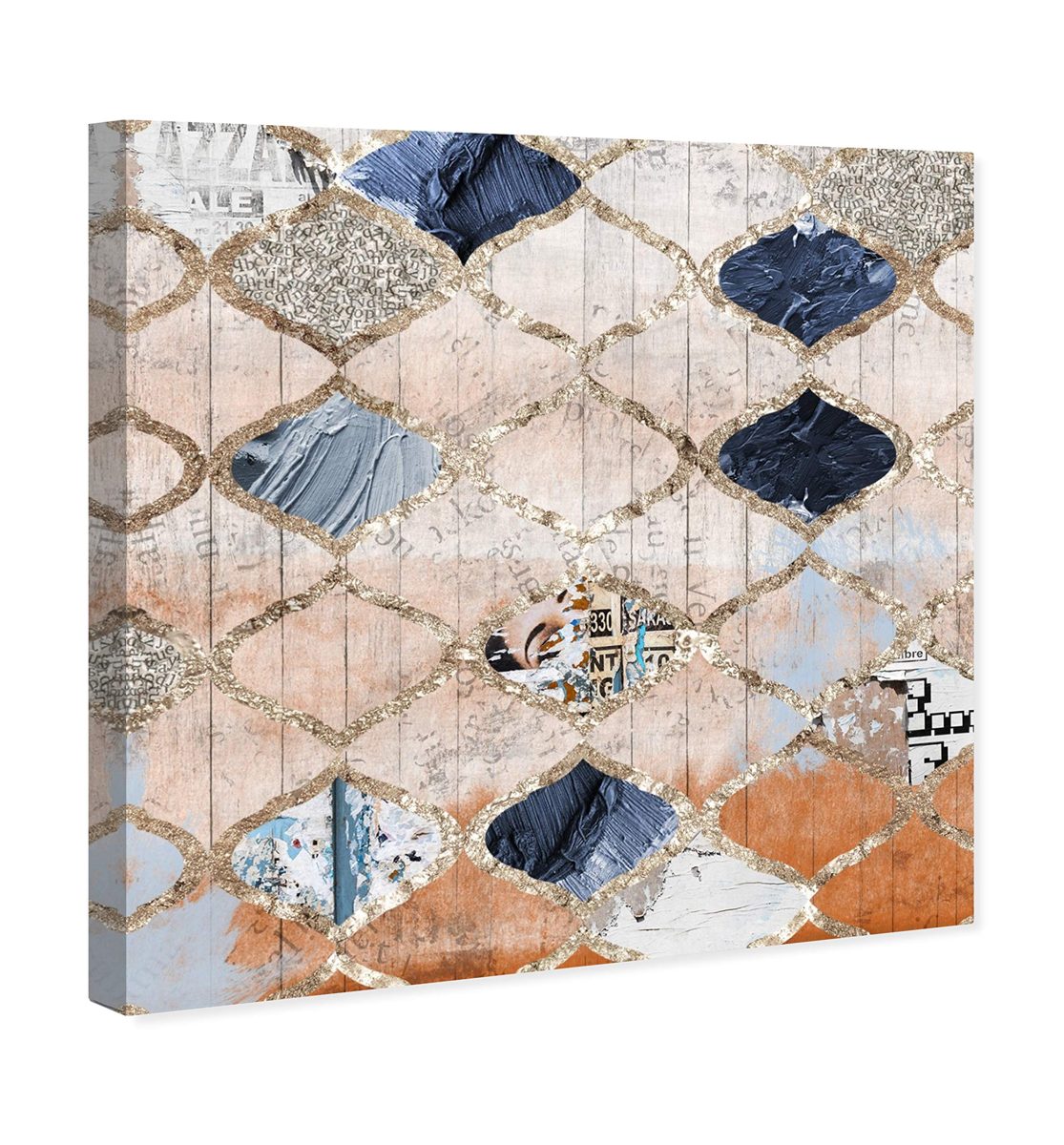 Amazon Brand – Stone & Beam Contemporary Blue and Tan Moroccan Print Wall Art on Canvas, 12" x 12"