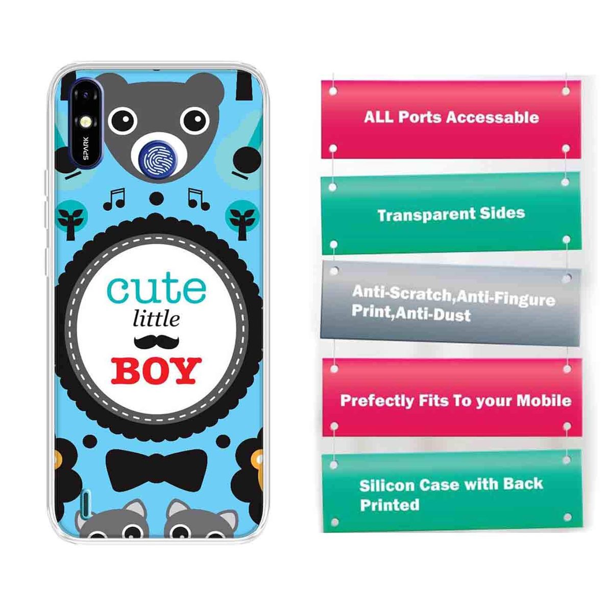 Amazon Brand - Solimo Designer Multicolor Cute Little Boy Blue Pattern Printed Soft Back Case Mobile Cover for Tecno Spark Go Plus