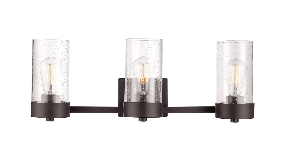 Amazon Brand – Rivet 3-Light Vanity with Seeded-Glass Shades, 7"H, Bronze