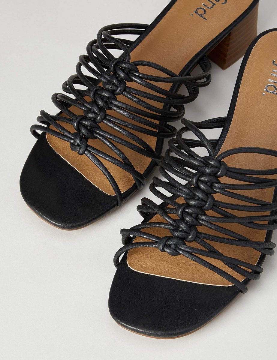 find. Women's Weave Block Heel Mule Open Toe Sandals, Black, 9