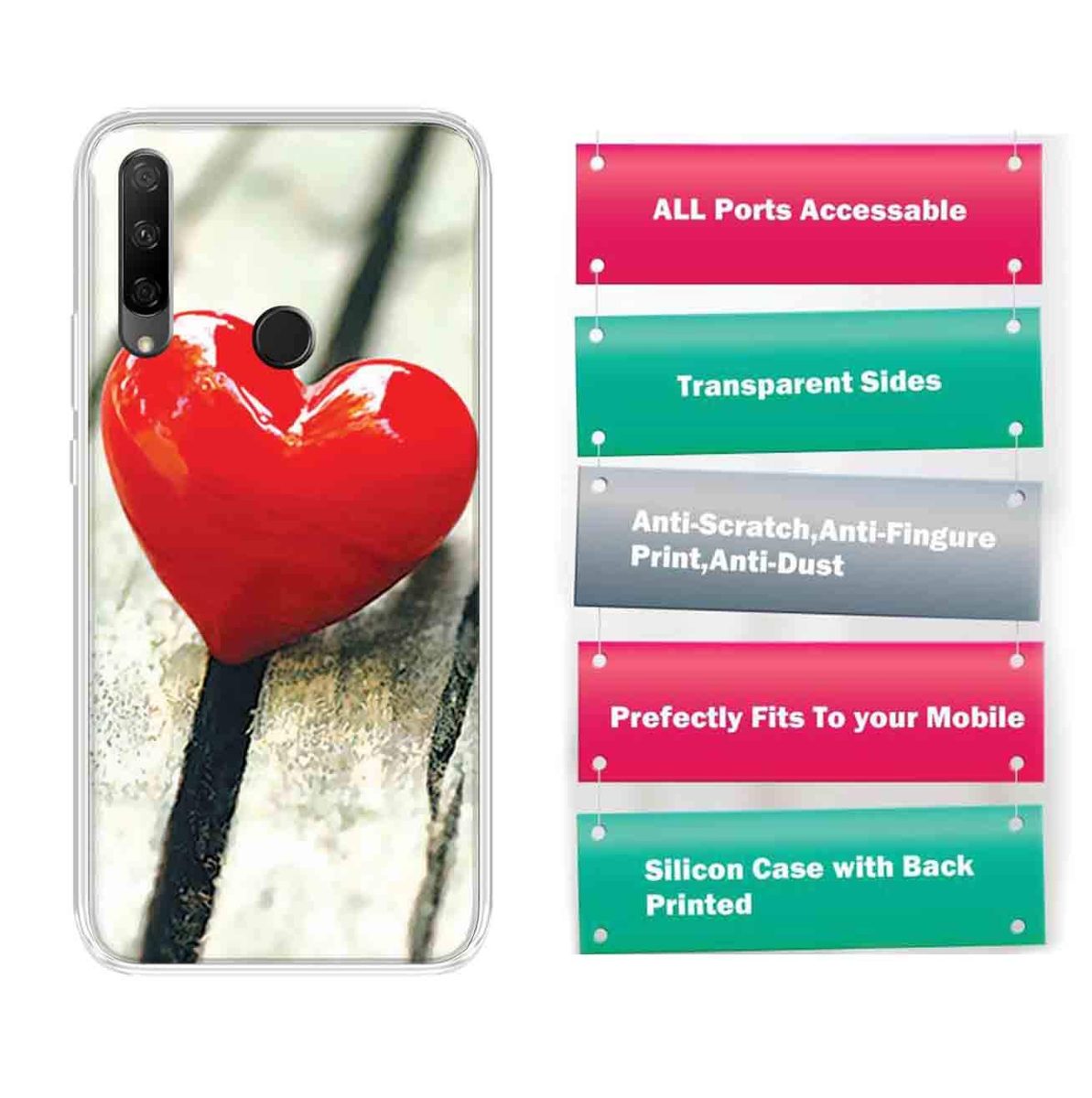 Amazon Brand - Solimo Designer Multicolor Red Heart Emoji Design Printed Soft Back Case Mobile Cover for Huawei Honor 9X