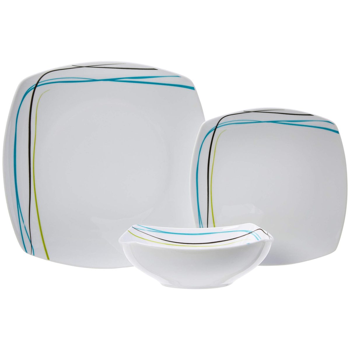 (Renewed) AmazonBasics 18-Piece Dinnerware Set - Soft Lines