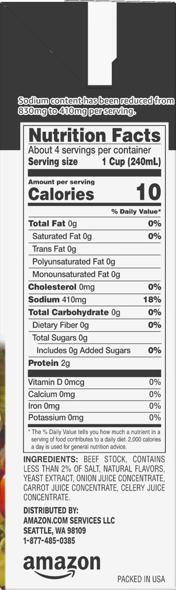 Amazon brand - Happy Belly Reduced Sodium Beef Broth, 32 Ounce