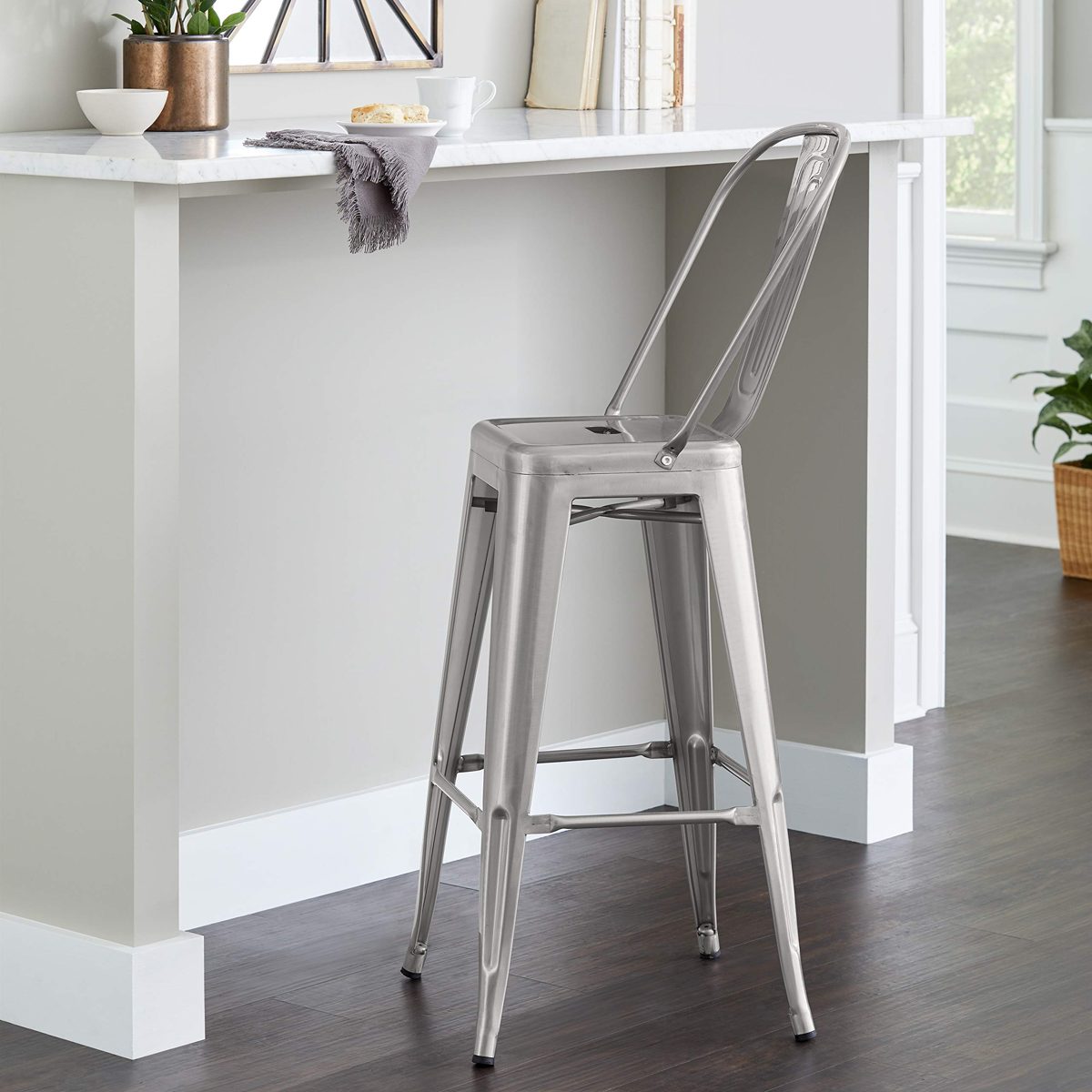 Amazon Brand – Ravenna Home High Back Bistro Metal Bar Stool, 40.25 Inch Height, Black, Set of 4