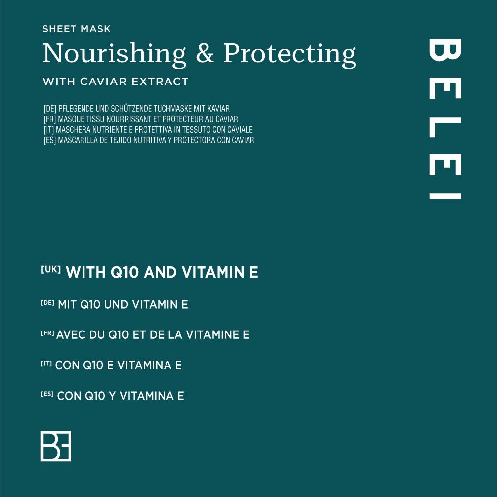 Amazon Brand - Belei - Nourishing and Protecting Sheet Mask with Caviar Extract, Pack of 10