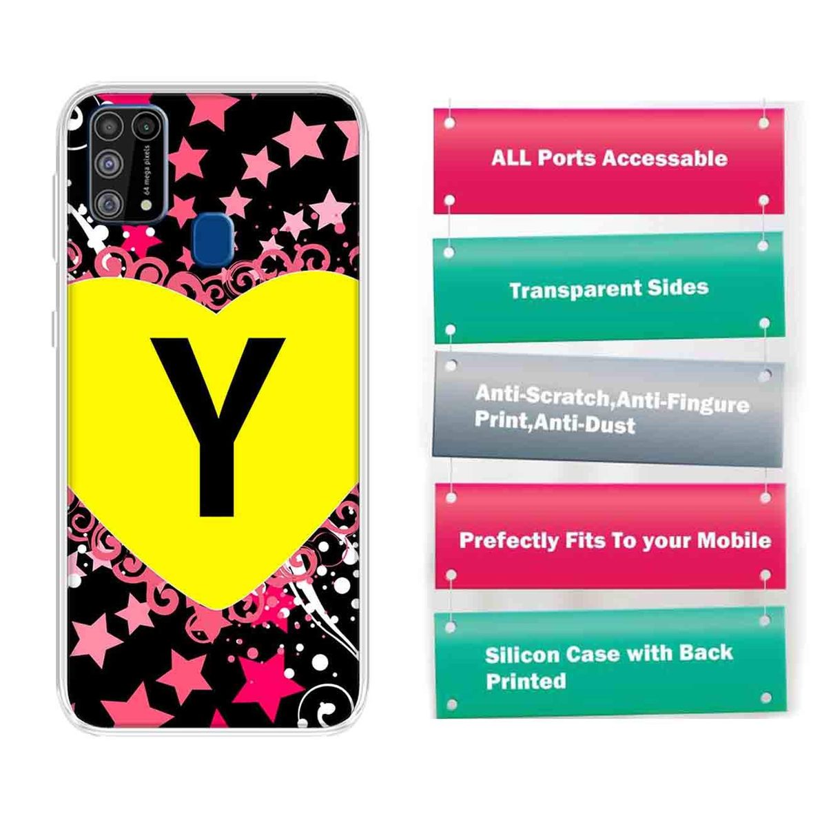 Amazon Brand - Solimo Designer Multicolor Heart Pattern Alphabet-Y Printed Soft Back Case Mobile Cover for Samsung Galaxy M31