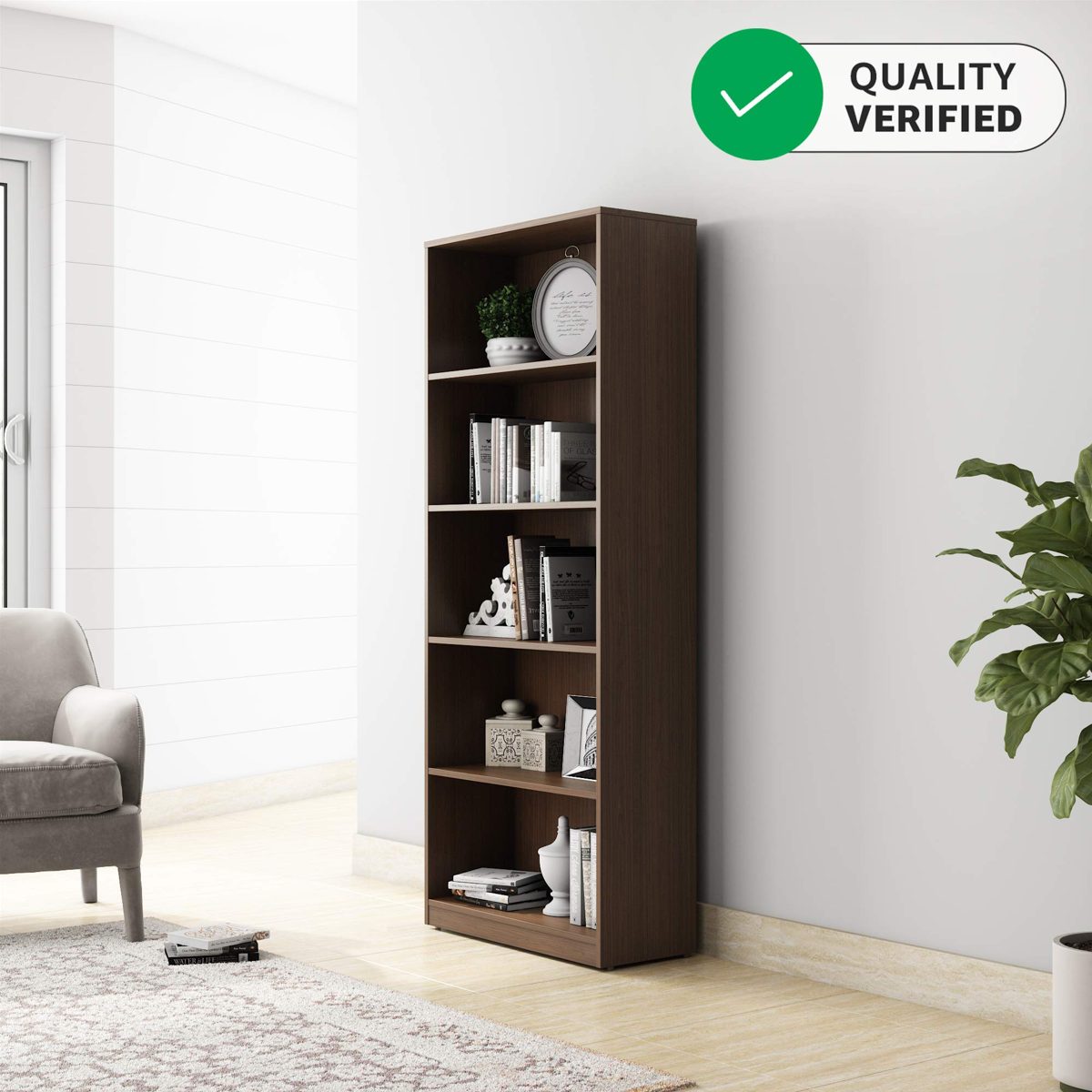 Amazon Brand - Solimo Pavo Engineered Wood Bookcase (Walnut Durance Finish)
