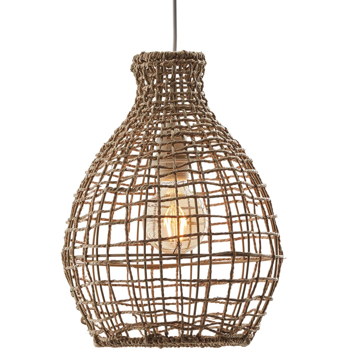 Rivet Modern Jute Round Shade Pendant with Bulb, 87"H, Natural